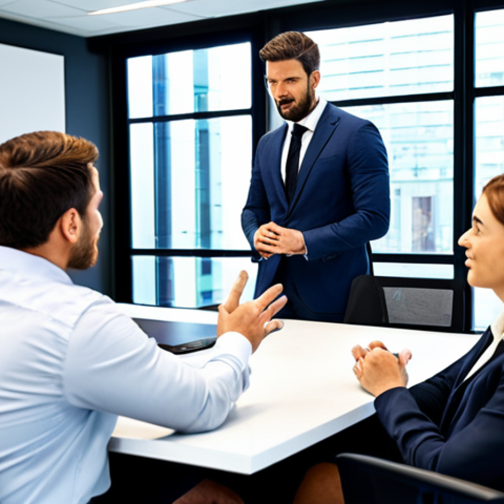 A diverse group of professional individuals, both male and female, engaged in a dynamic, collaborative team meeting. They are fully clothed in modest business suits and appropriate attire, actively discussing ideas around a modern conference table with interactive digital displays. The bright, contemporary office environment features large windows and collaborative spaces in the background. Professional photography, high resolution, soft studio lighting, showcasing leadership, positive dialogue, and strong engagement. Safe for work, appropriate content, fully clothed, professional, perfect anatomy, correct proportions, natural pose, well-formed hands, proper finger count, natural body proportions.