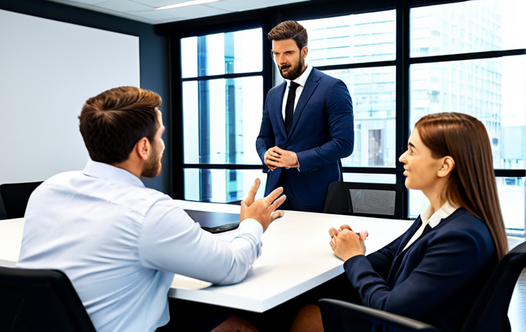 A diverse group of professional individuals, both male and female, engaged in a dynamic, collaborative team meeting. They are fully clothed in modest business suits and appropriate attire, actively discussing ideas around a modern conference table with interactive digital displays. The bright, contemporary office environment features large windows and collaborative spaces in the background. Professional photography, high resolution, soft studio lighting, showcasing leadership, positive dialogue, and strong engagement. Safe for work, appropriate content, fully clothed, professional, perfect anatomy, correct proportions, natural pose, well-formed hands, proper finger count, natural body proportions.